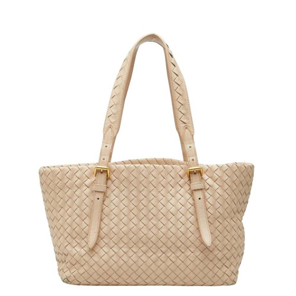 BOTTEGA VENETA Cream Leather Intrecciato Tote Bag